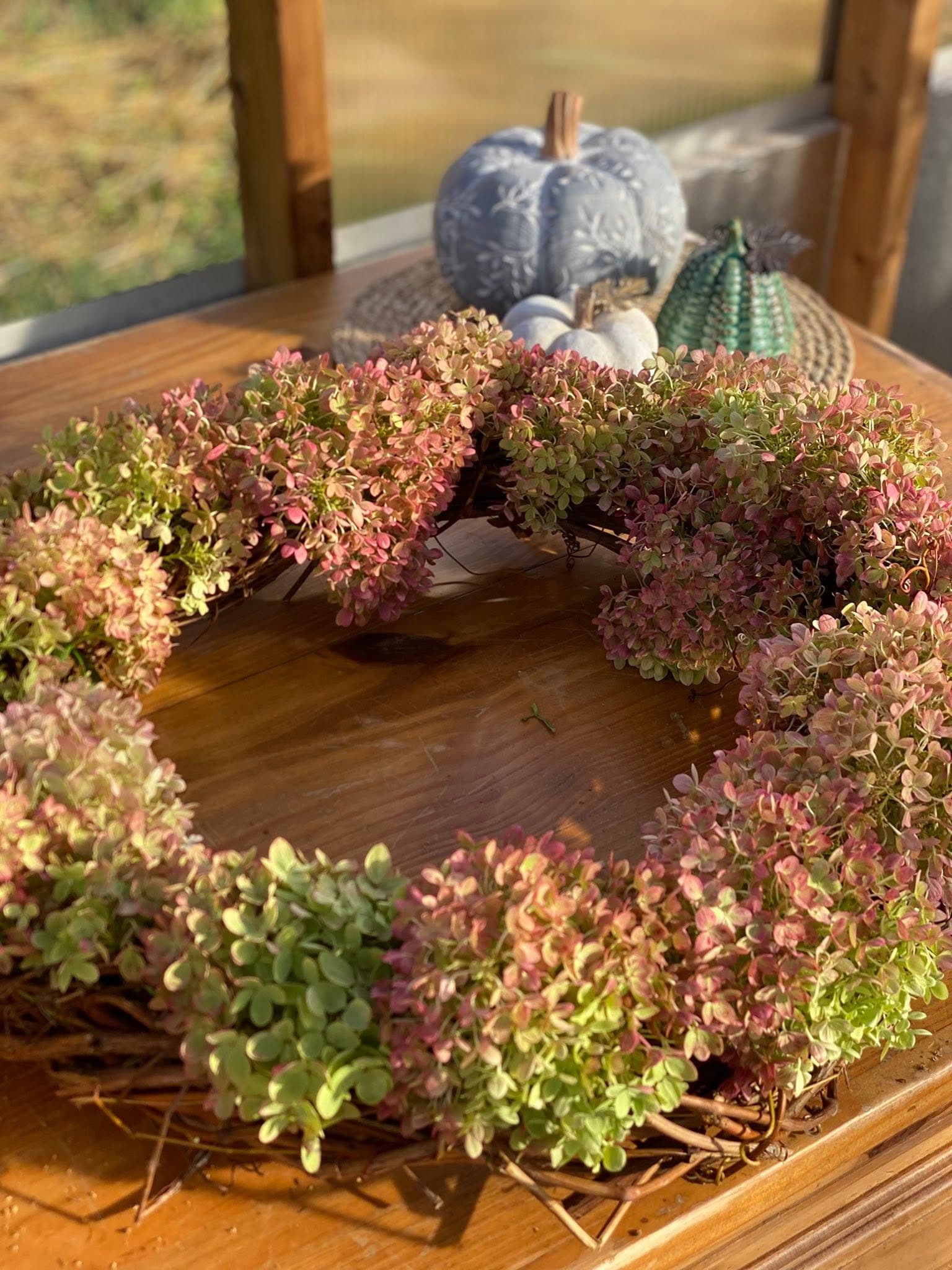 Hydrangea wreath workshop at Front Porch Flowers